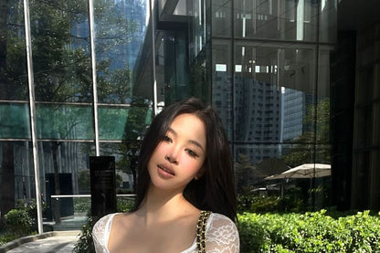 V-Neck Lace Crop Top and Mini Pencil Skirt Set