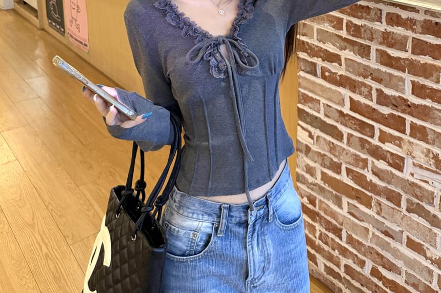 V-Neck Ruffle Trim Corset Top