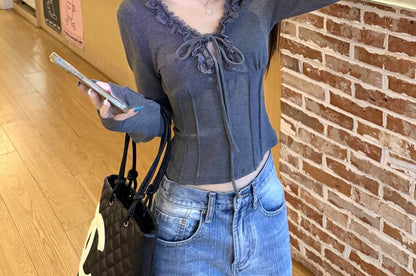 V-Neck Ruffle Trim Corset Top