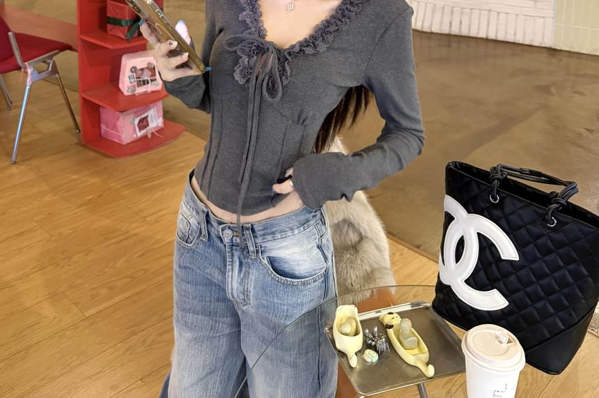 V-Neck Ruffle Trim Corset Top