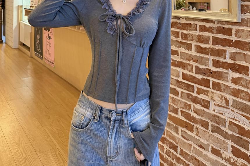 V-Neck Ruffle Trim Corset Top