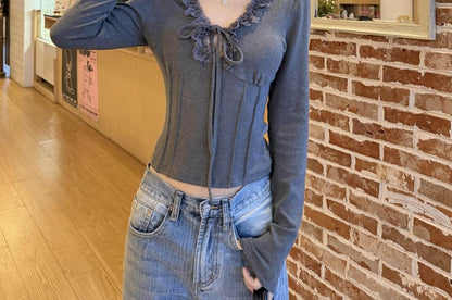 V-Neck Ruffle Trim Corset Top