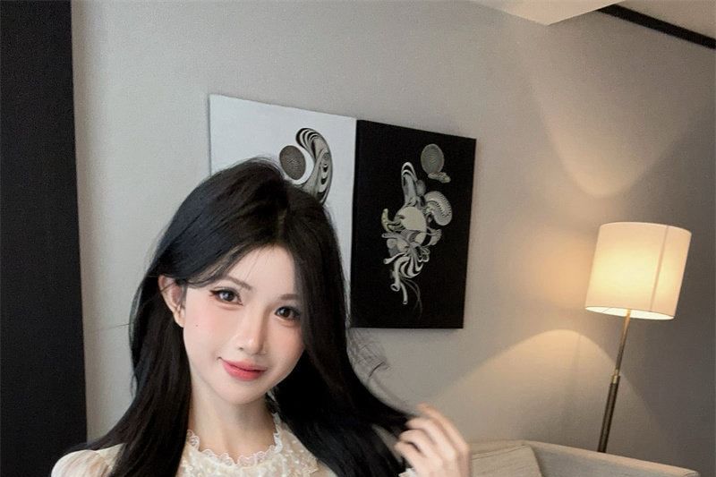 Long Sleeve Crewneck Lace Flowy Blouse
