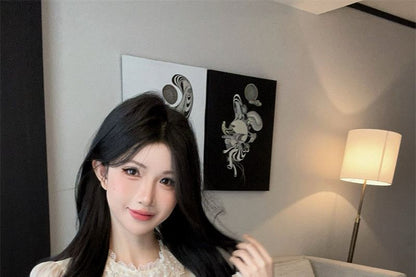 Long Sleeve Crewneck Lace Flowy Blouse
