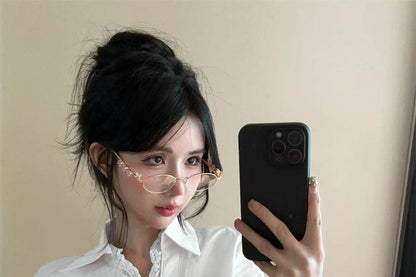 Long Sleeve Lace Trim Plain Crop Shirt