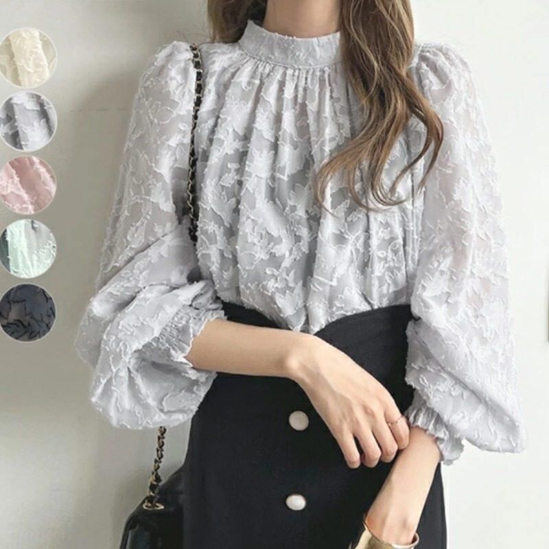 Puff Sleeve Crewneck Lace Blouse