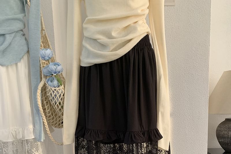Elastic Waist Lace Panel Ruffle Maxi Skirt