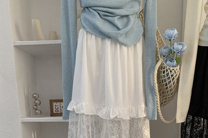 Elastic Waist Lace Panel Ruffle Maxi Skirt