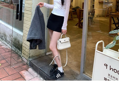 V-Neck Plain Lace T-Shirt