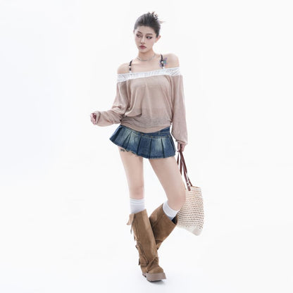 Long Sleeve Halter Neck Lace Blouse