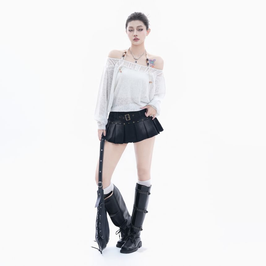Long Sleeve Halter Neck Lace Blouse