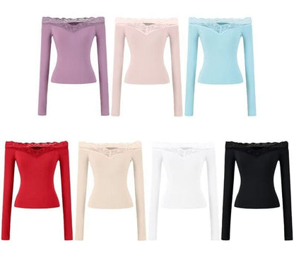 Fitted Crop Tee with Lace Shoulder Panels