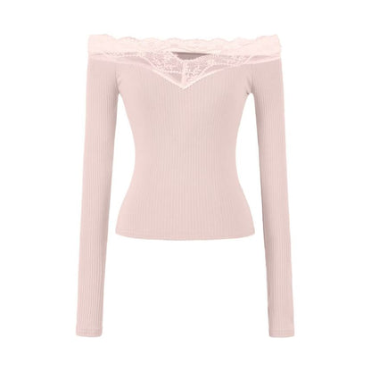Fitted Crop Tee with Lace Shoulder Panels