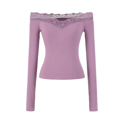 Fitted Crop Tee with Lace Shoulder Panels