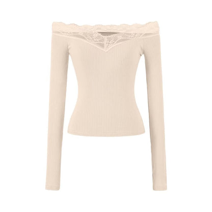 Fitted Crop Tee with Lace Shoulder Panels