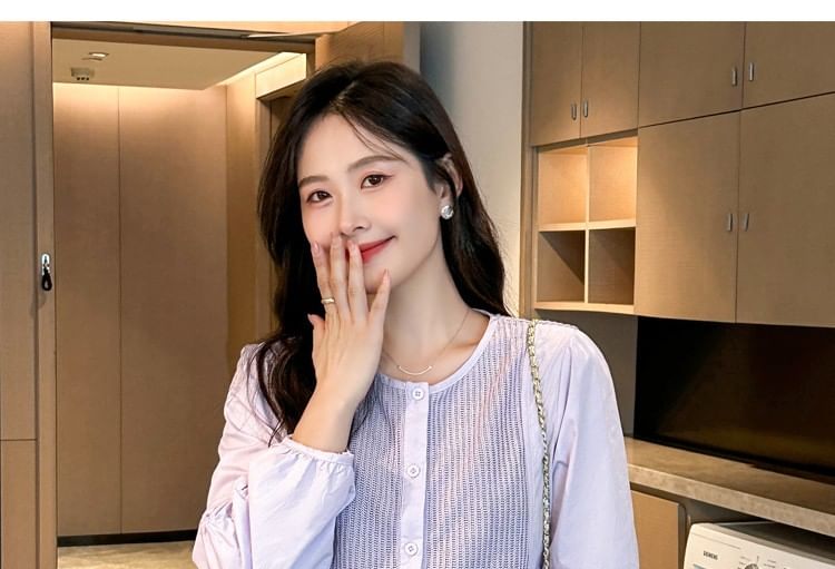 Maternity Long Sleeve Round Neck Solid Panel Peplum Blouse