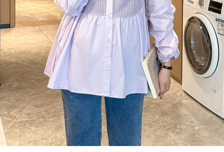 Maternity Long Sleeve Round Neck Solid Panel Peplum Blouse
