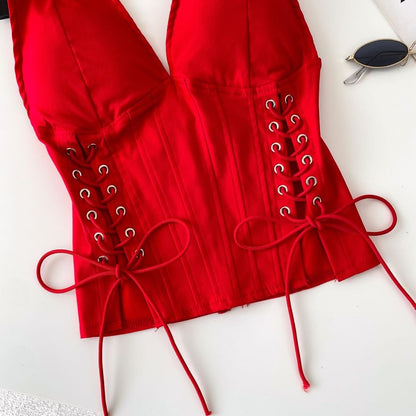 Halter V-Neck Lace-Up Camisole Top