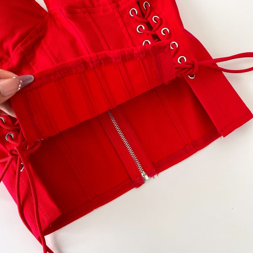 Halter V-Neck Lace-Up Camisole Top