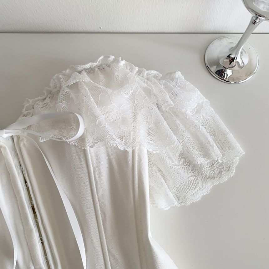 Short-Sleeve Off-Shoulder Lace Bustier Top