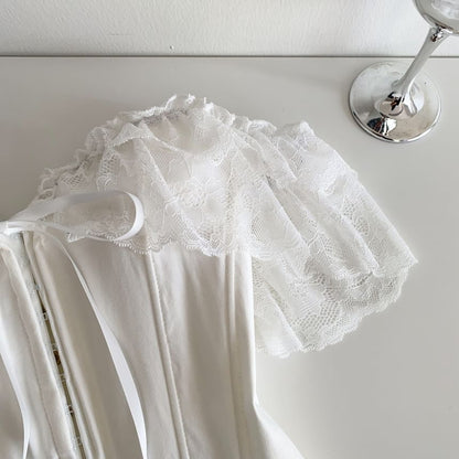 Short-Sleeve Off-Shoulder Lace Bustier Top