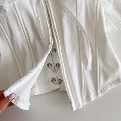 Short-Sleeve Off-Shoulder Lace Bustier Top