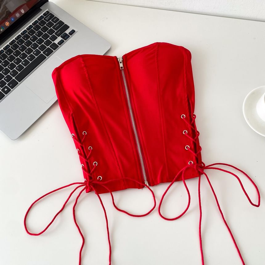 Strapless Lace-Up Bustier Top
