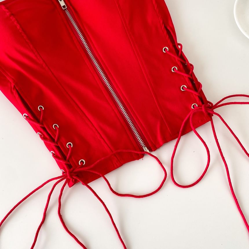 Strapless Lace-Up Bustier Top