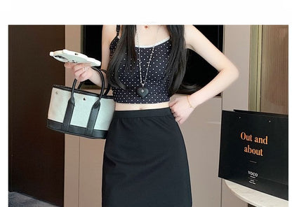 Mesh Panel Mermaid Midi Skirt with High Waist