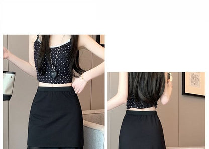 Mesh Panel Mermaid Midi Skirt with High Waist