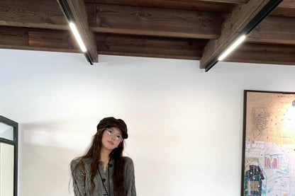 Plaid Ruffled Midi Skirt with Cable Knit Cardigan Set