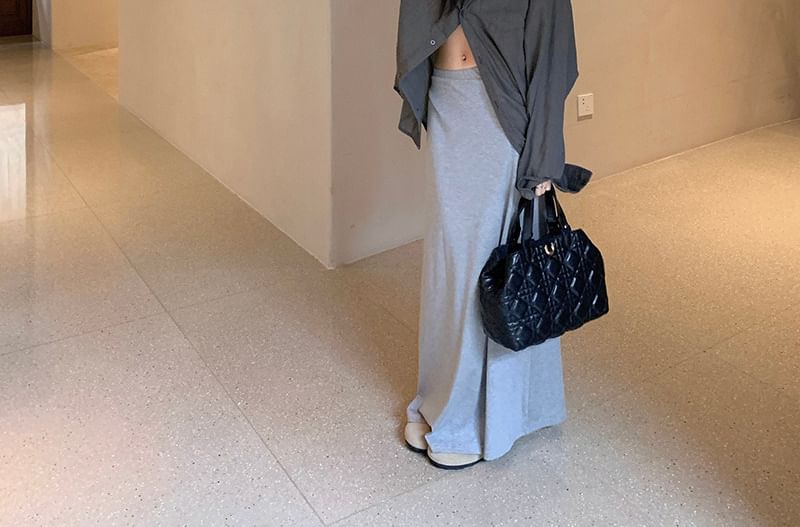Midi A-Line Skirt and Button-Up Shirt Set