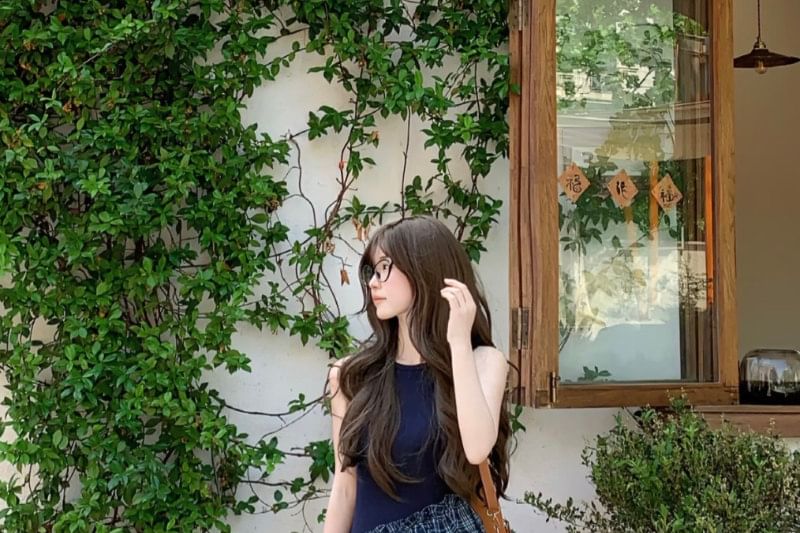 Plaid Layered Midi A-Line Skirt with High Waist