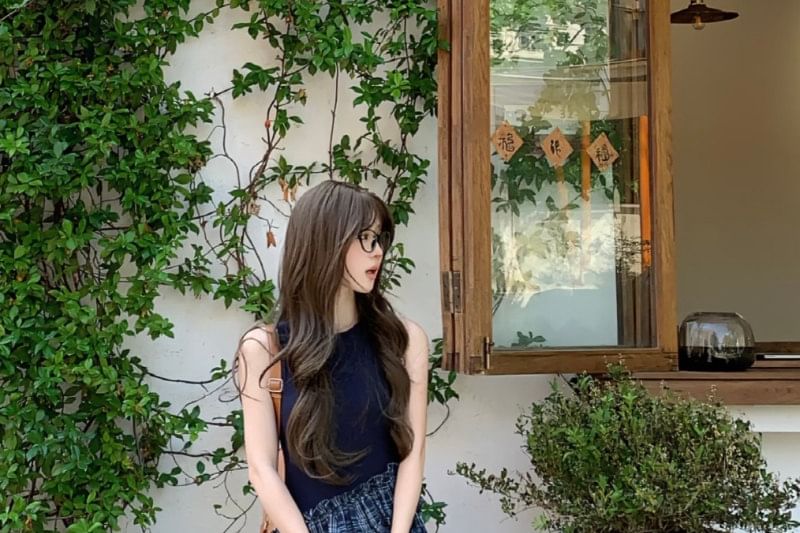 Plaid Layered Midi A-Line Skirt with High Waist