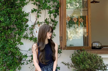Plaid Layered Midi A-Line Skirt with High Waist