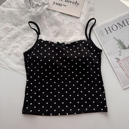 Scoop Neck Lace-Trim Dotted Slim Camisole