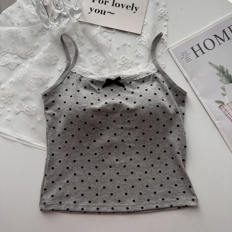 Scoop Neck Lace-Trim Dotted Slim Camisole