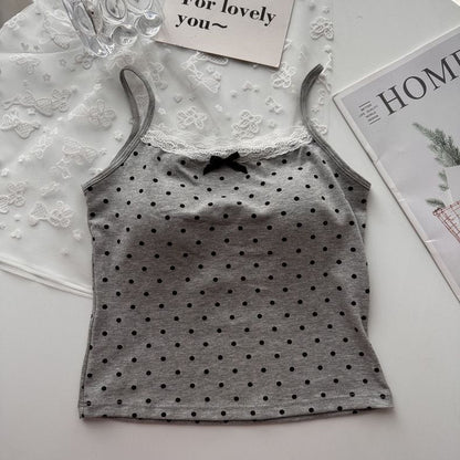 Scoop Neck Lace-Trim Dotted Slim Camisole