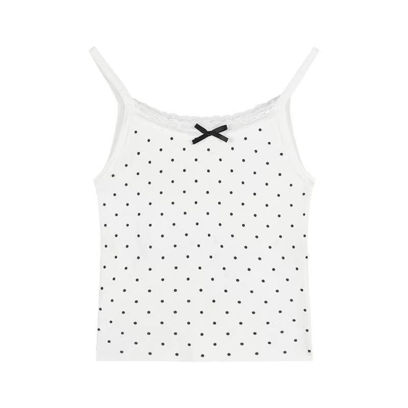 Scoop Neck Lace-Trim Dotted Slim Camisole