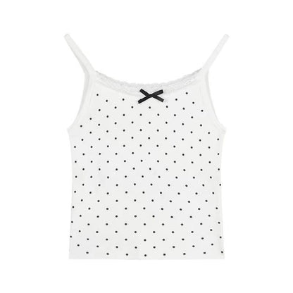 Scoop Neck Lace-Trim Dotted Slim Camisole