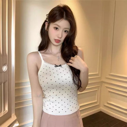 Scoop Neck Lace-Trim Dotted Slim Camisole
