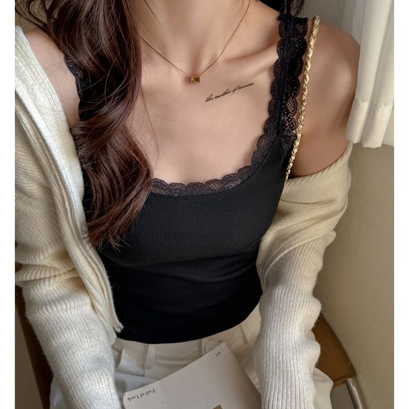 Scoop Neck Lace-Trim Slim Tank Top