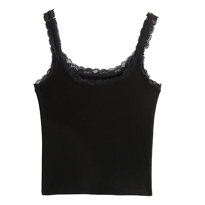 Scoop Neck Lace-Trim Slim Tank Top