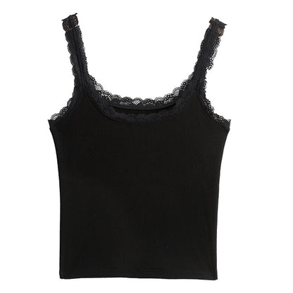 Scoop Neck Lace-Trim Slim Tank Top