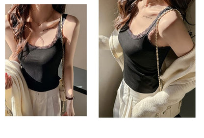 Scoop Neck Lace-Trim Slim Tank Top