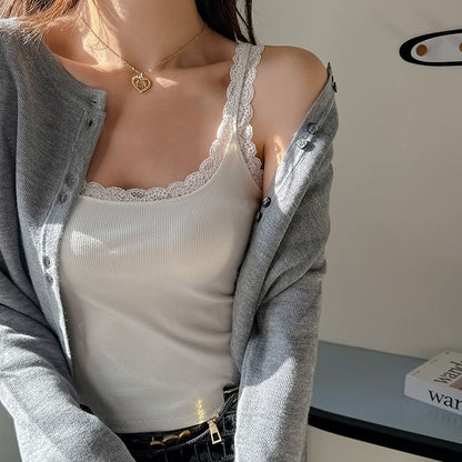 Scoop Neck Lace-Trim Slim Tank Top