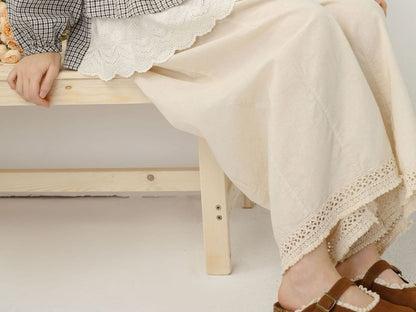 Plaid Lace Panel Button-Front Blouse