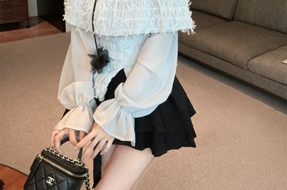 Long Sleeve Off Shoulder Lace Top & Mini Tiered Skirt