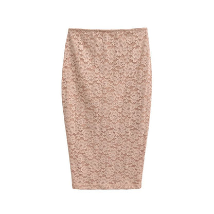 Lace Slit Midi Pencil Skirt with High Waist