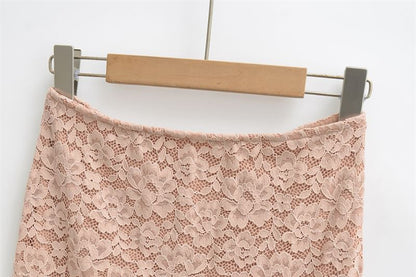 Lace Slit Midi Pencil Skirt with High Waist